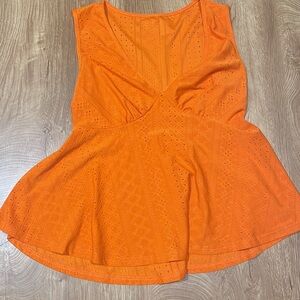 Orange v neck eyelet tank top